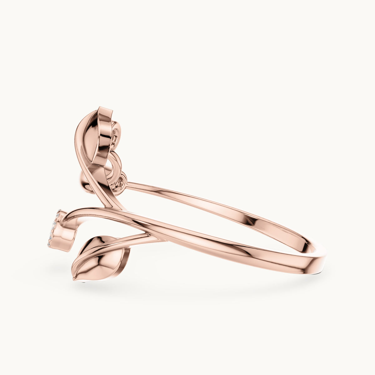 Round lab-grown diamond leaf and cluster bypass ring in rose gold, 0.086 CT TW, view 3