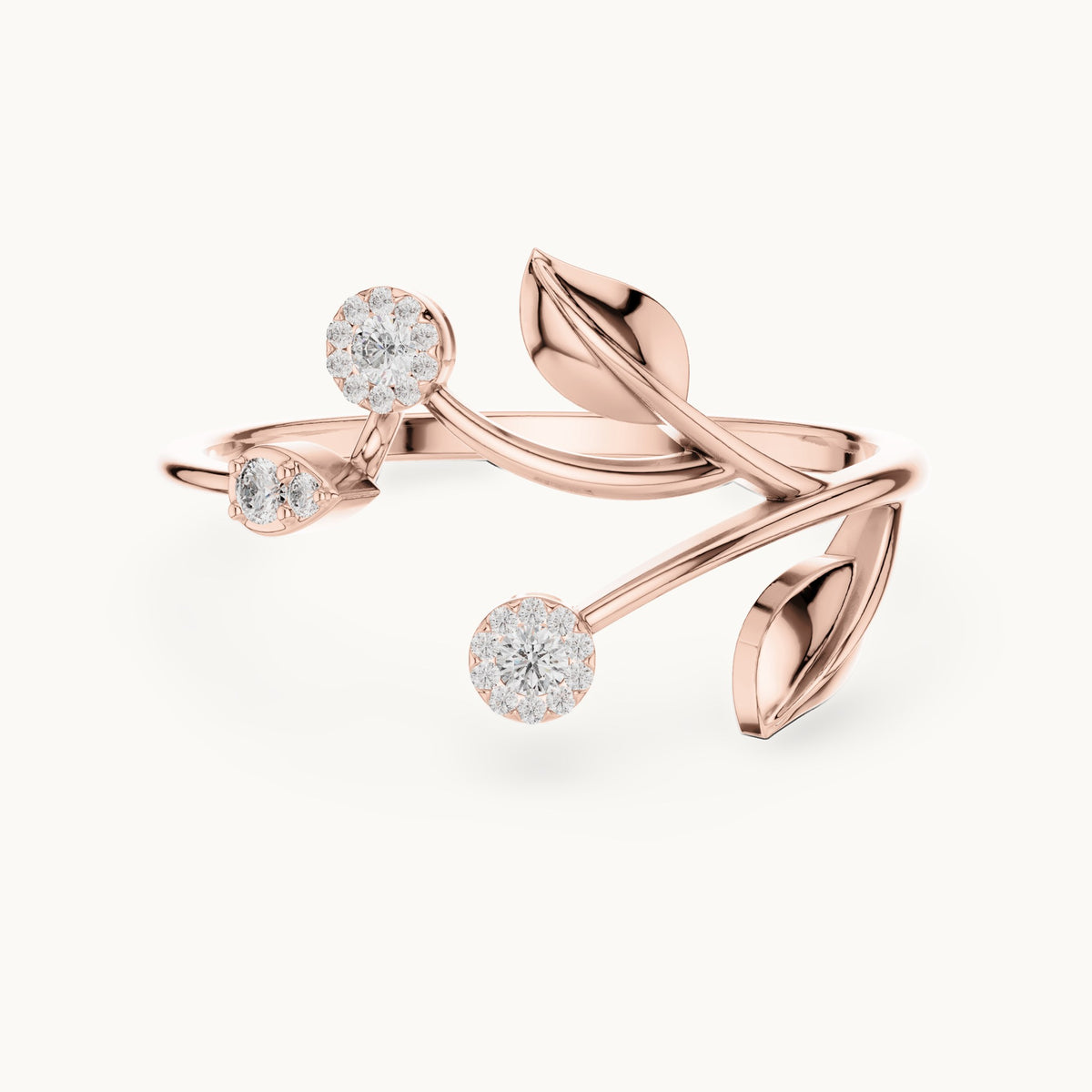 Round lab-grown diamond leaf and cluster bypass ring in rose gold, 0.086 CT TW, view 4