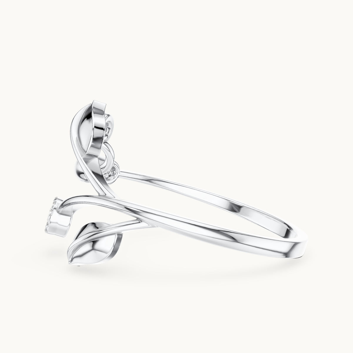 Round lab-grown diamond leaf and cluster bypass ring in white gold, 0.086 CT TW, view 3