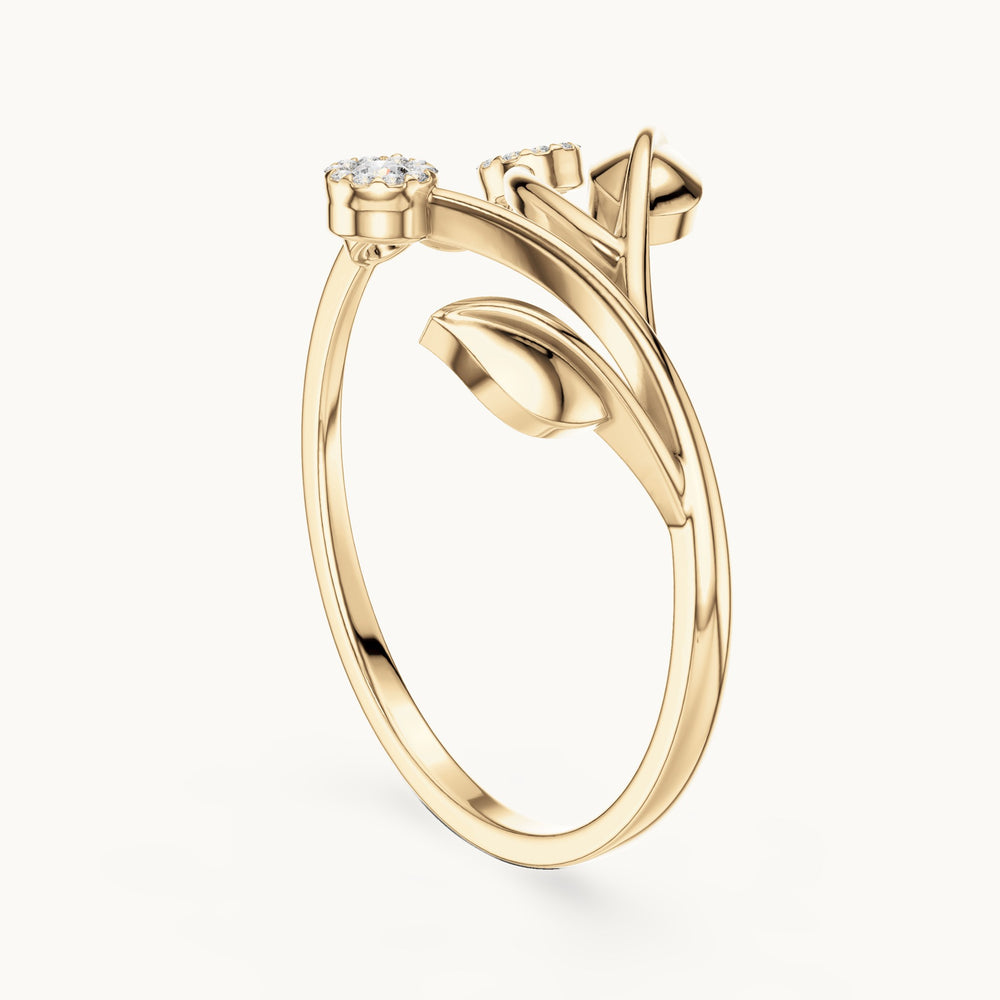Round lab-grown diamond leaf and cluster bypass ring in yellow gold, 0.086 CT TW, view 1