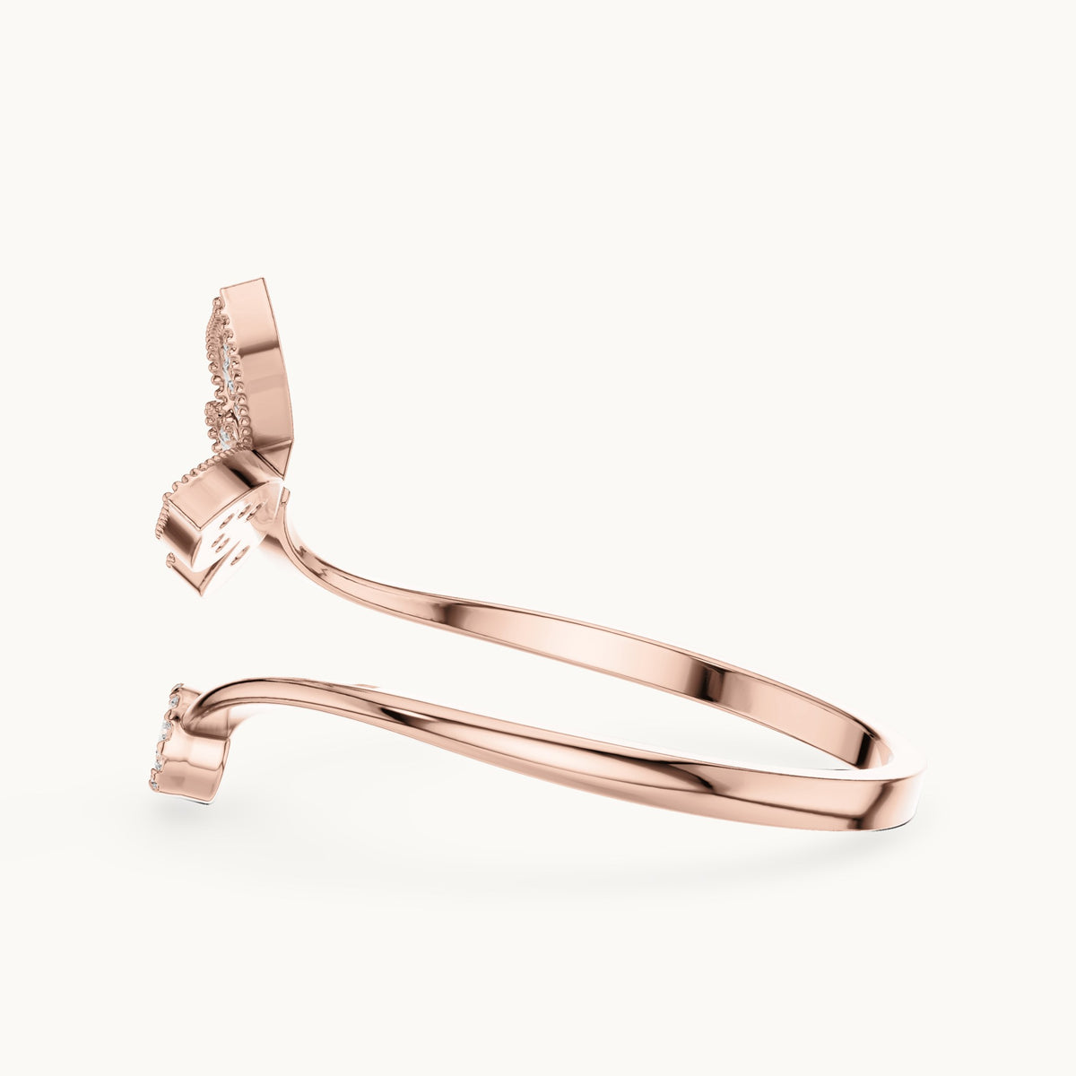 Round lab-grown diamond butterfly ring in rose gold, 0.109 CT TW, view 3