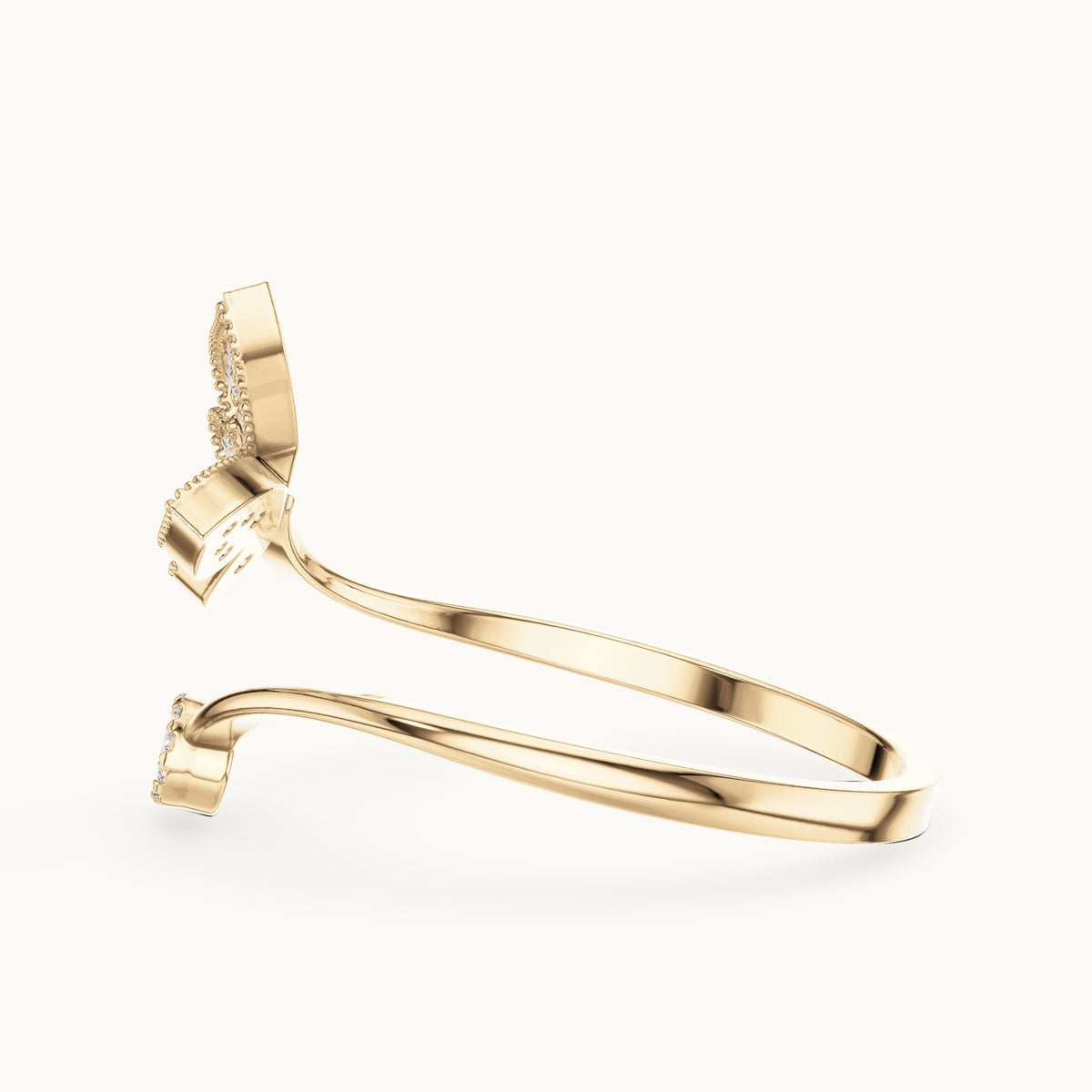 Round lab-grown diamond butterfly ring in yellow gold, 0.109 CT TW, view 3