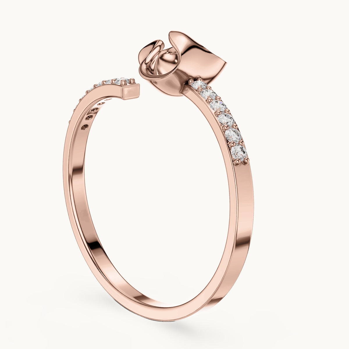 Round lab-grown diamond polished heart pave ring in rose gold, 0.104 CT TW, view 1
