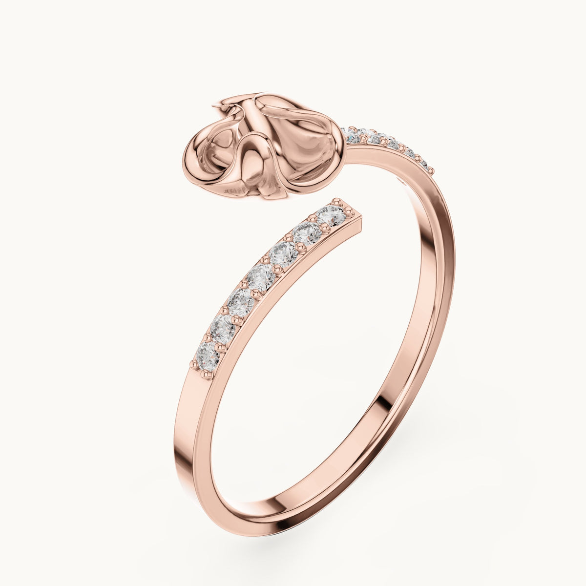 Round lab-grown diamond polished heart pave ring in rose gold, 0.104 CT TW, view 2