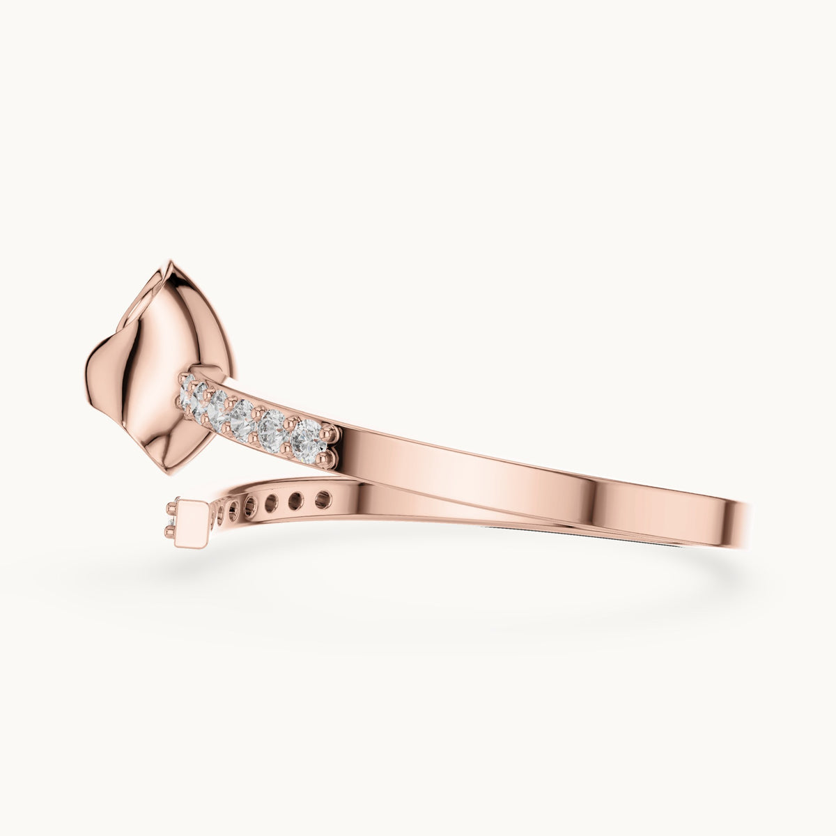 Round lab-grown diamond polished heart pave ring in rose gold, 0.104 CT TW, view 3
