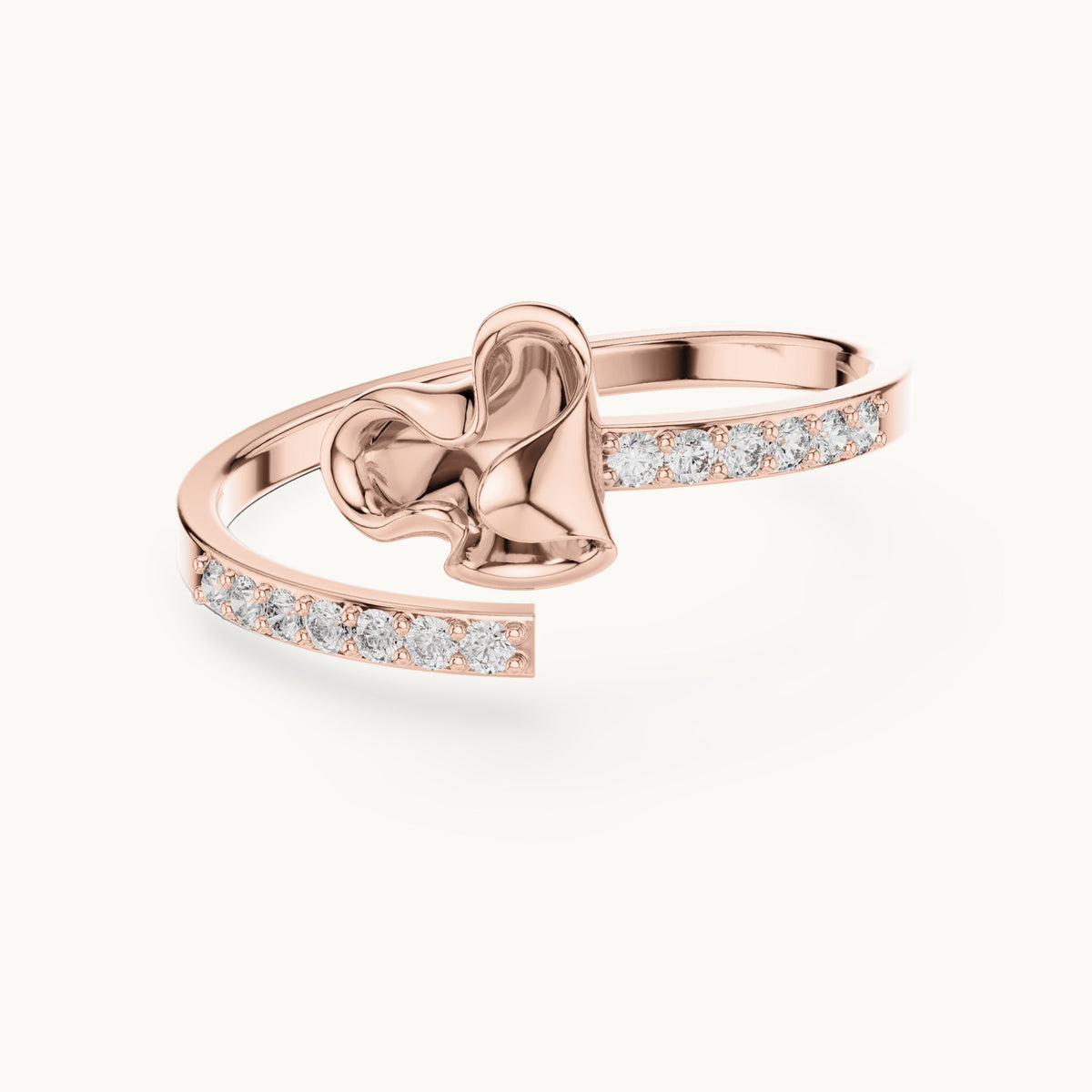 Round lab-grown diamond polished heart pave ring in rose gold, 0.104 CT TW, view 4