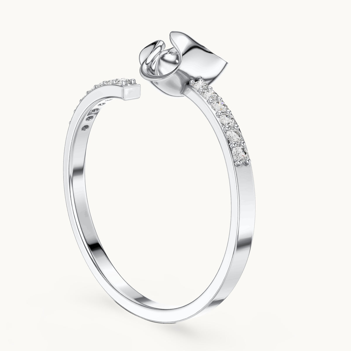 Round lab-grown diamond polished heart pave ring in white gold, 0.104 CT TW, view 1