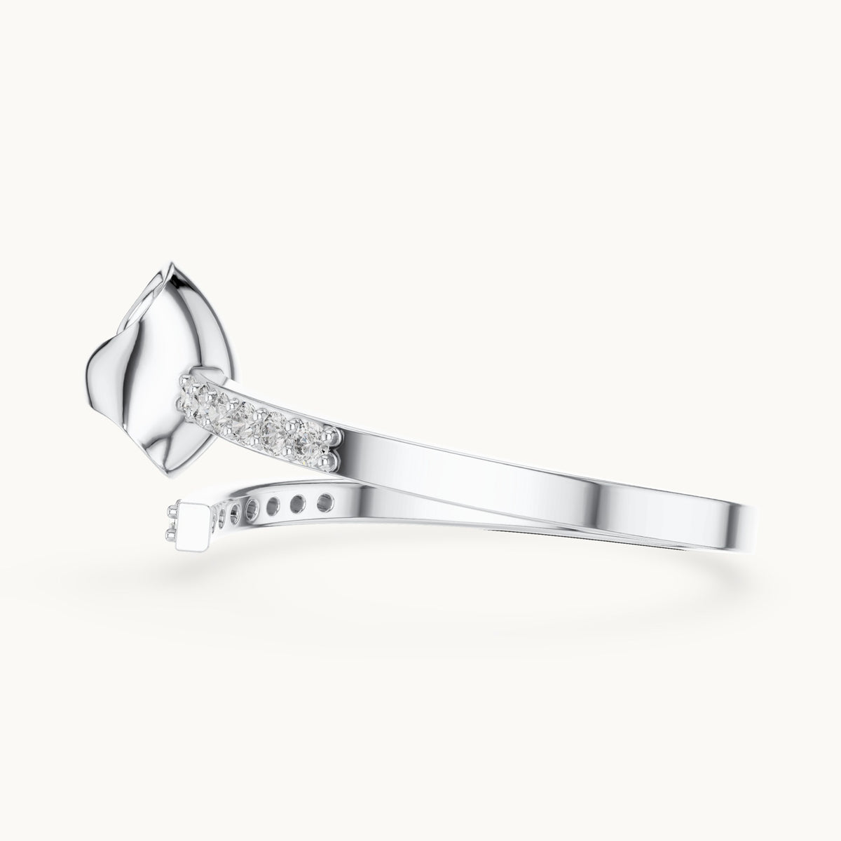 Round lab-grown diamond polished heart pave ring in white gold, 0.104 CT TW, view 3