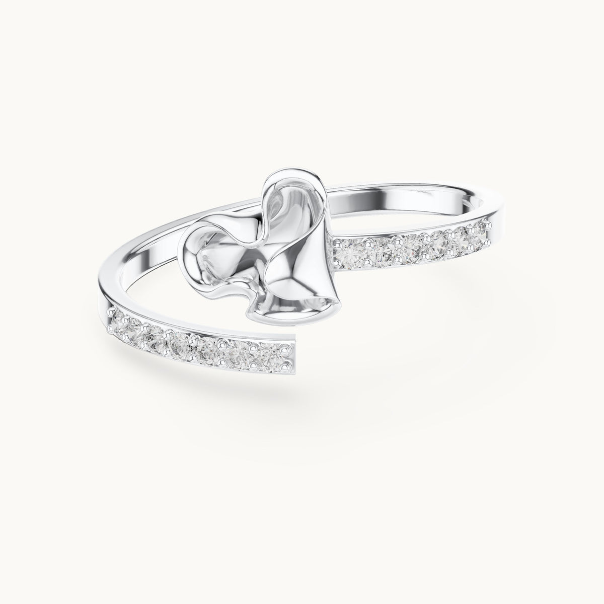Round lab-grown diamond polished heart pave ring in white gold, 0.104 CT TW, view 4