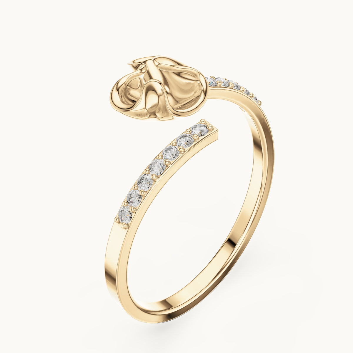 Round lab-grown diamond polished heart pave ring in yellow gold, 0.104 CT TW, view 2