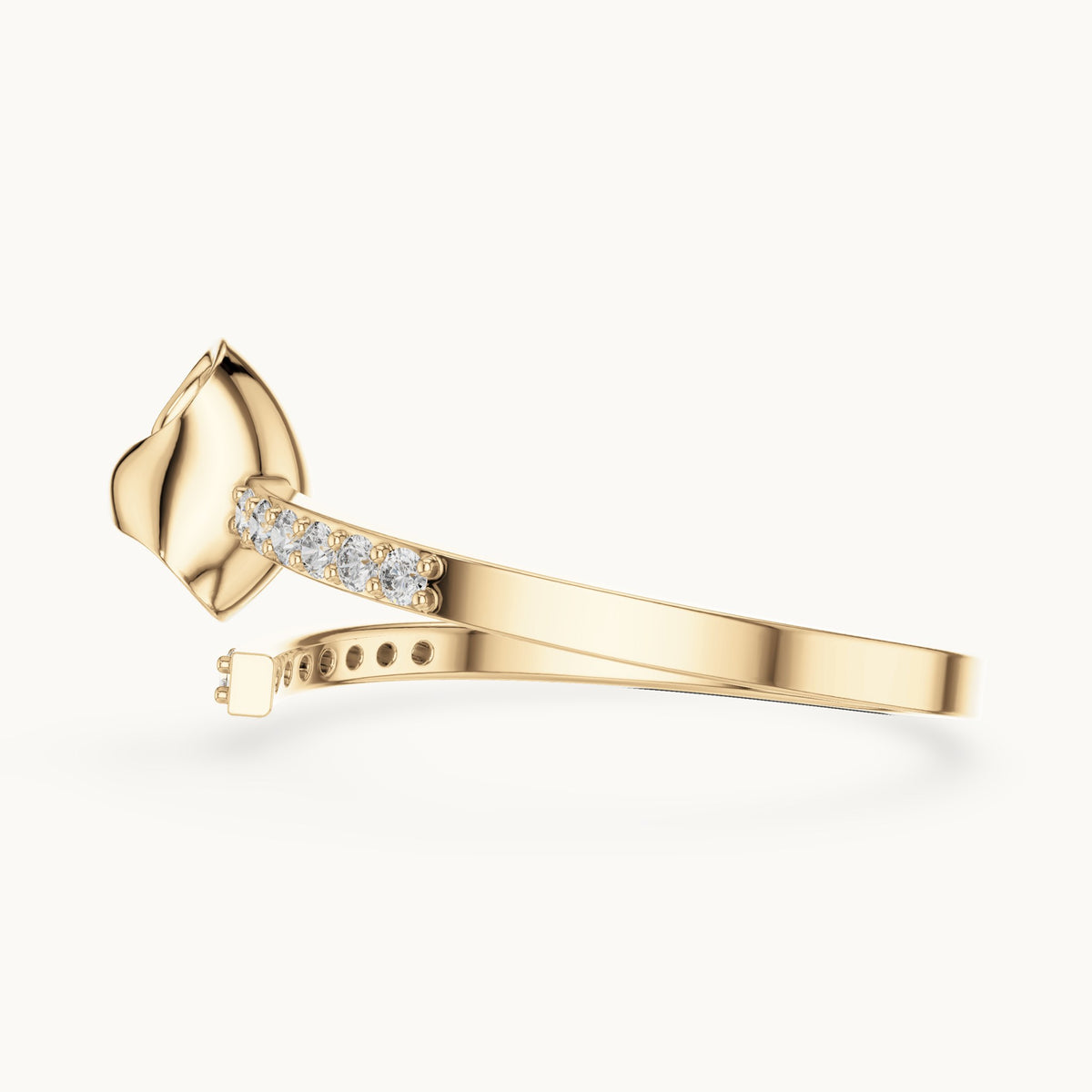 Round lab-grown diamond polished heart pave ring in yellow gold, 0.104 CT TW, view 3