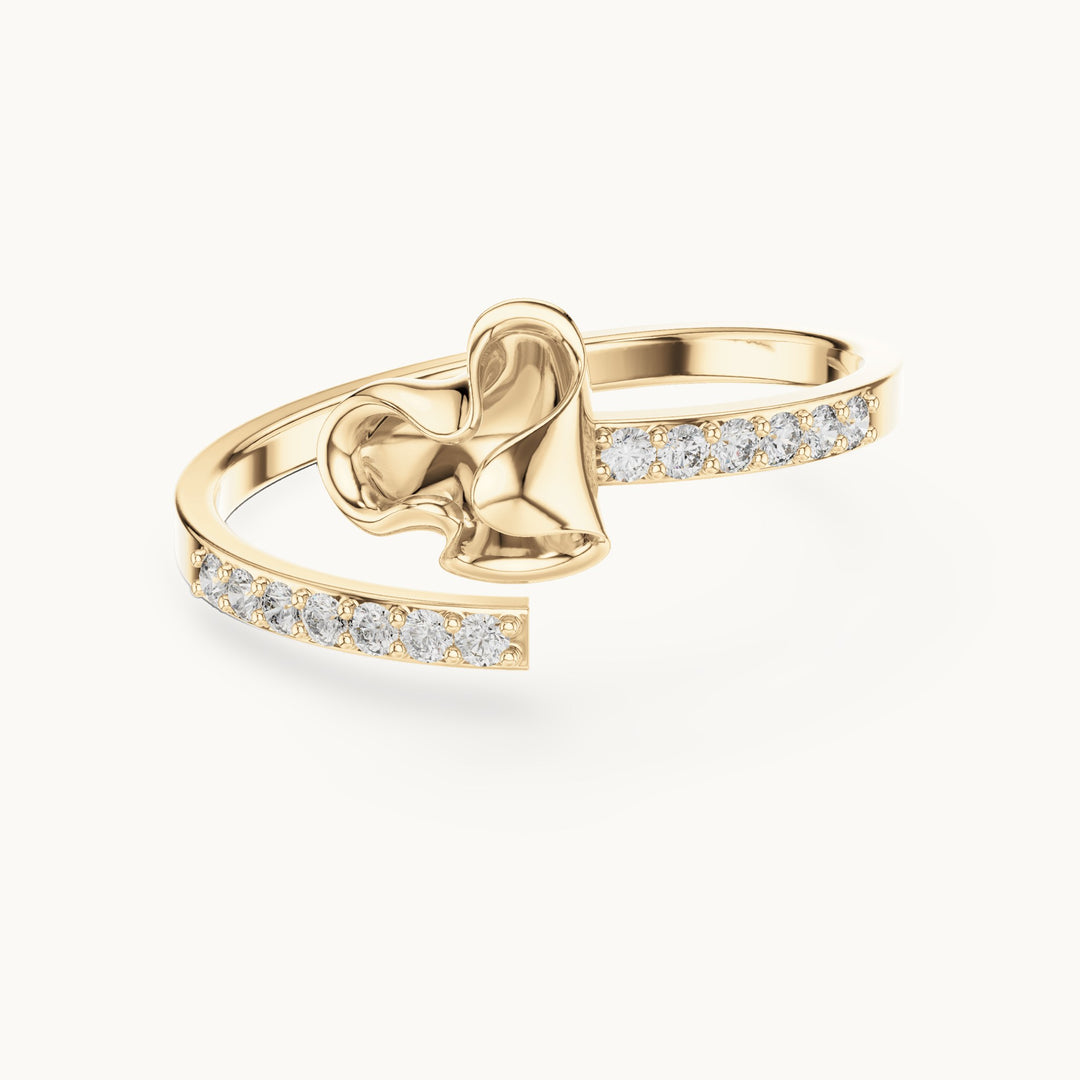 Round lab-grown diamond polished heart pave ring in yellow gold, 0.104 CT TW, view 4