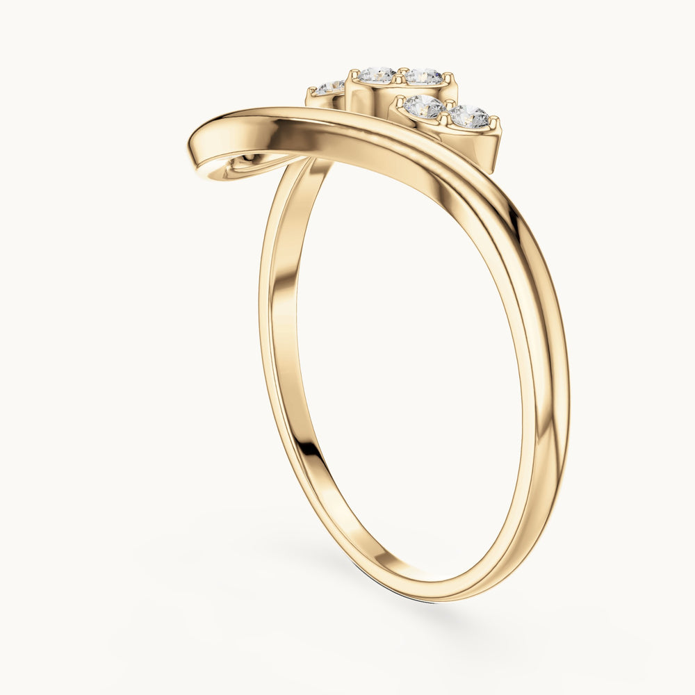 Round lab-grown diamond leaf trio ring in yellow gold, 0.09 CT TW, view 1