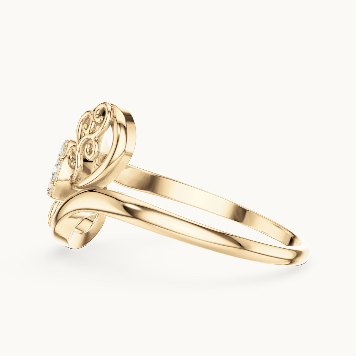 Round lab-grown diamond swirl halo bypass ring in yellow gold, 0.072 CT TW, view 3