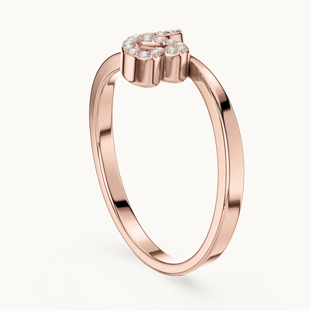 Round lab-grown diamond double open heart ring in rose gold, 0.095 CT TW, view 1
