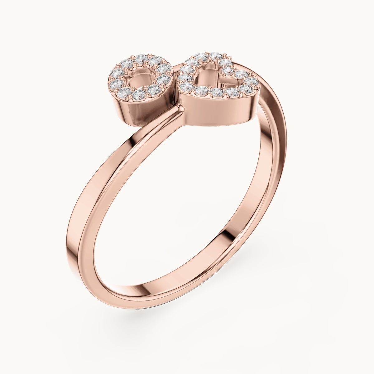 Round lab-grown diamond double open heart ring in rose gold, 0.095 CT TW, view 2
