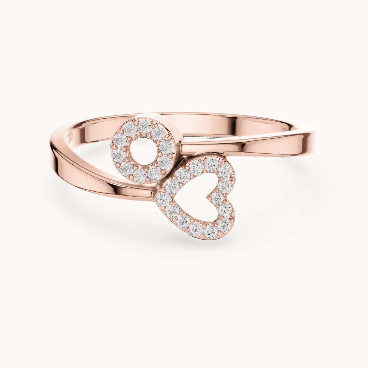 Round lab-grown diamond double open heart ring in rose gold, 0.095 CT TW, view 4
