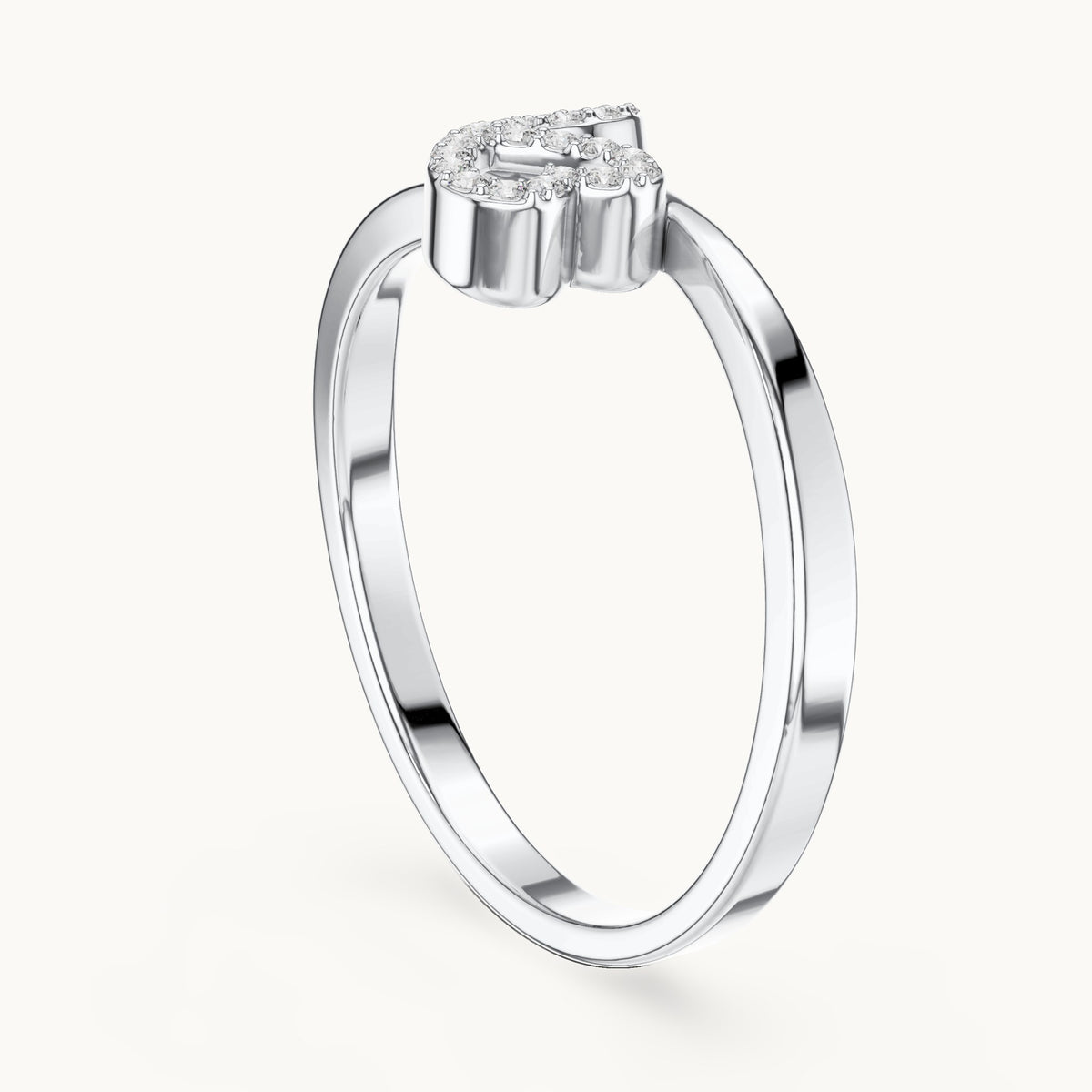 Round lab-grown diamond double open heart ring in white gold, 0.095 CT TW, view 1