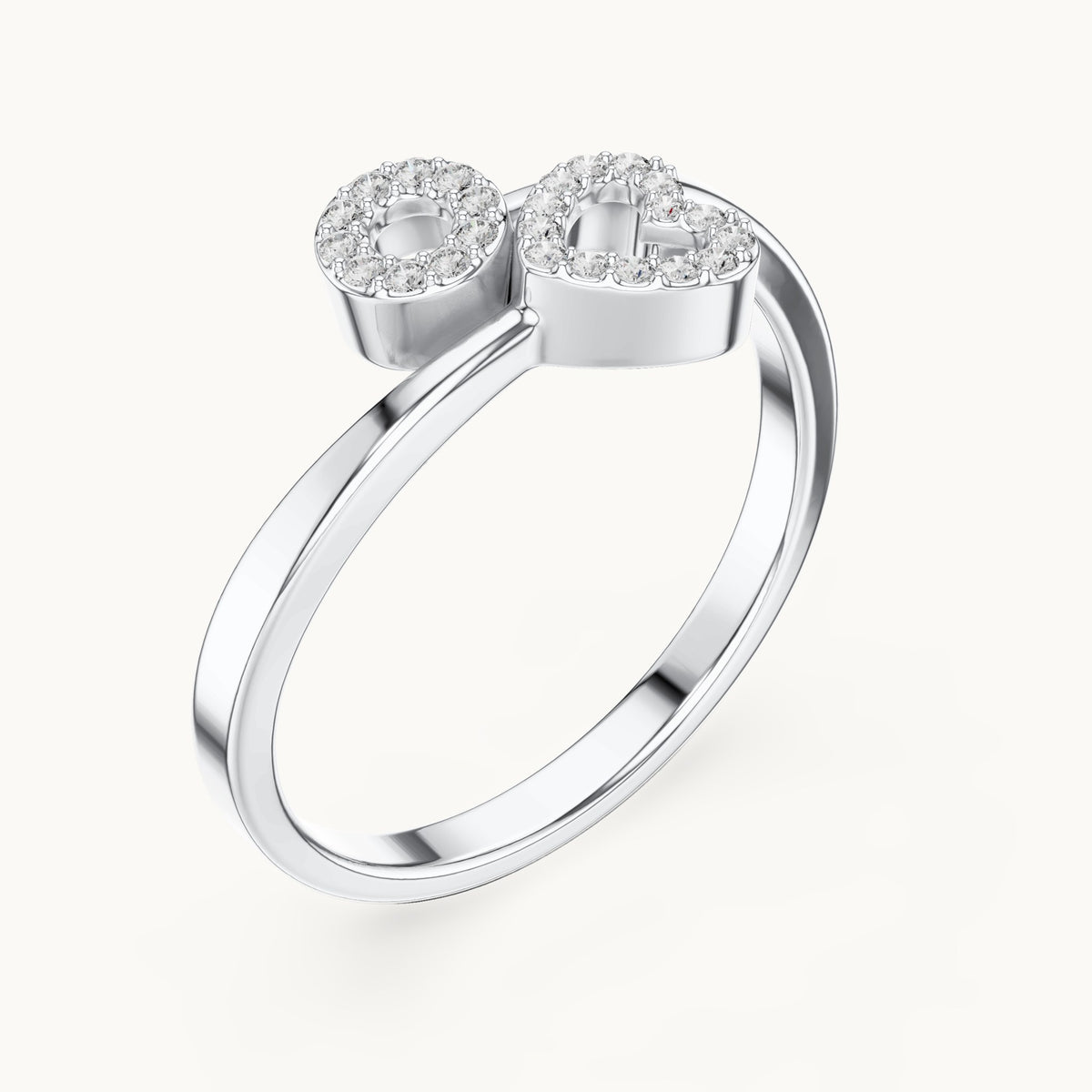 Round lab-grown diamond double open heart ring in white gold, 0.095 CT TW, view 2