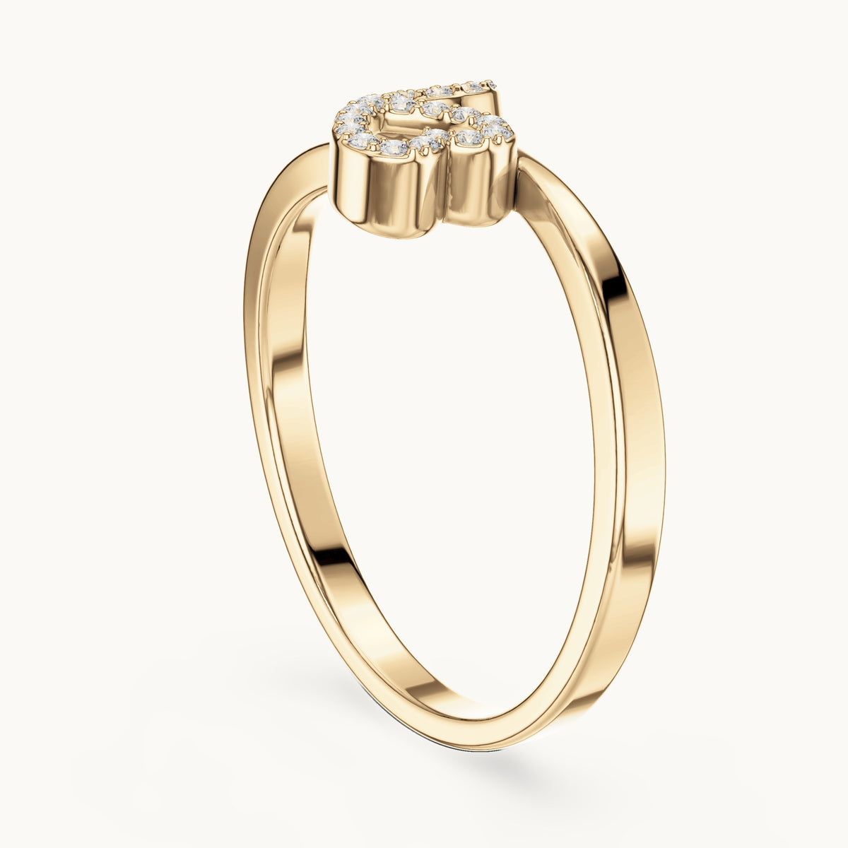 Round lab-grown diamond double open heart ring in yellow gold, 0.095 CT TW, view 1