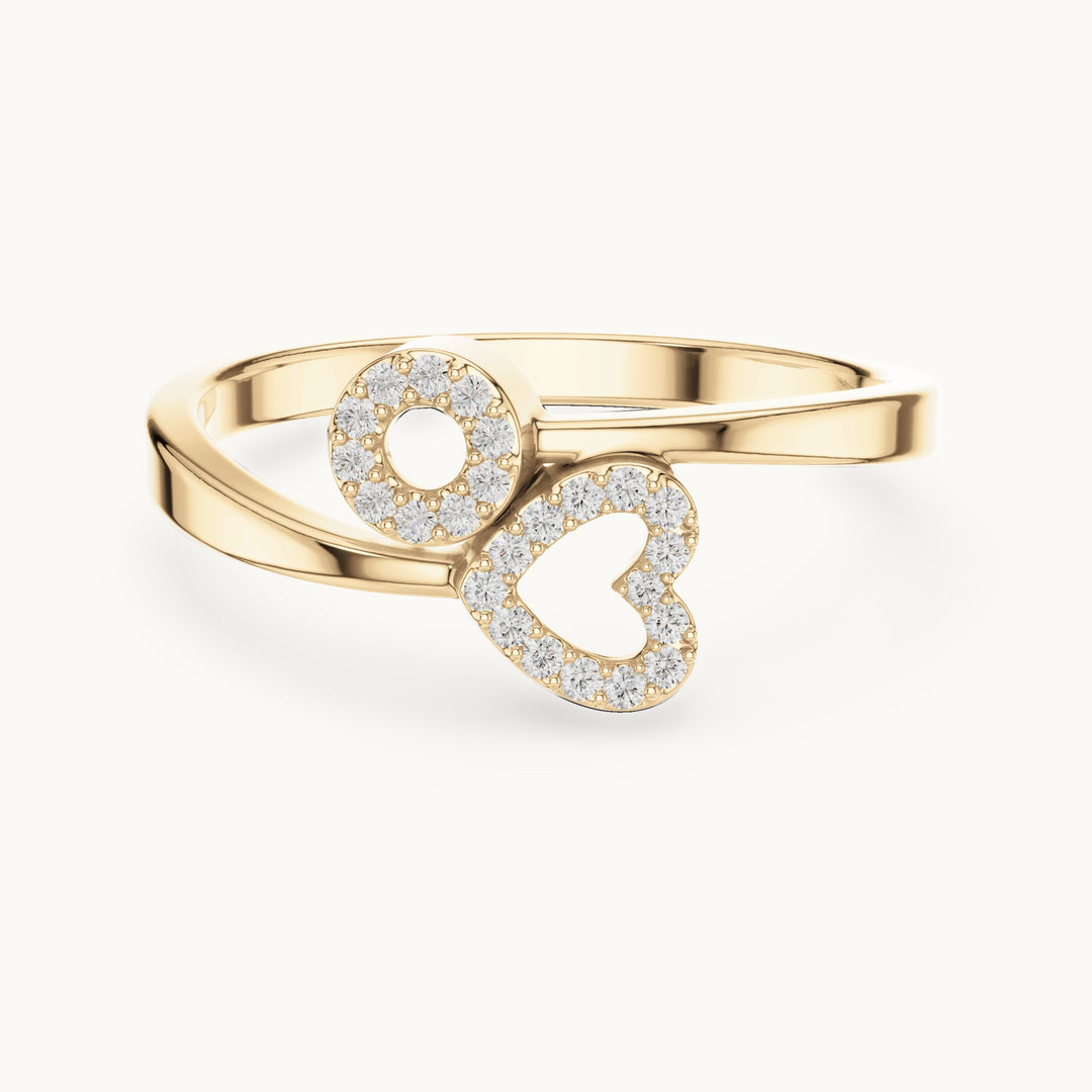 Round lab-grown diamond double open heart ring in yellow gold, 0.095 CT TW, view 4