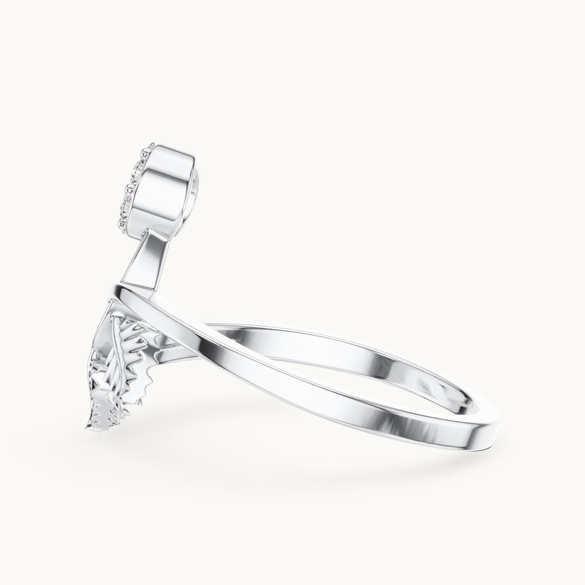 Round lab-grown diamond leaf and halo bypass ring in white gold, 0.114 CT TW, view 3