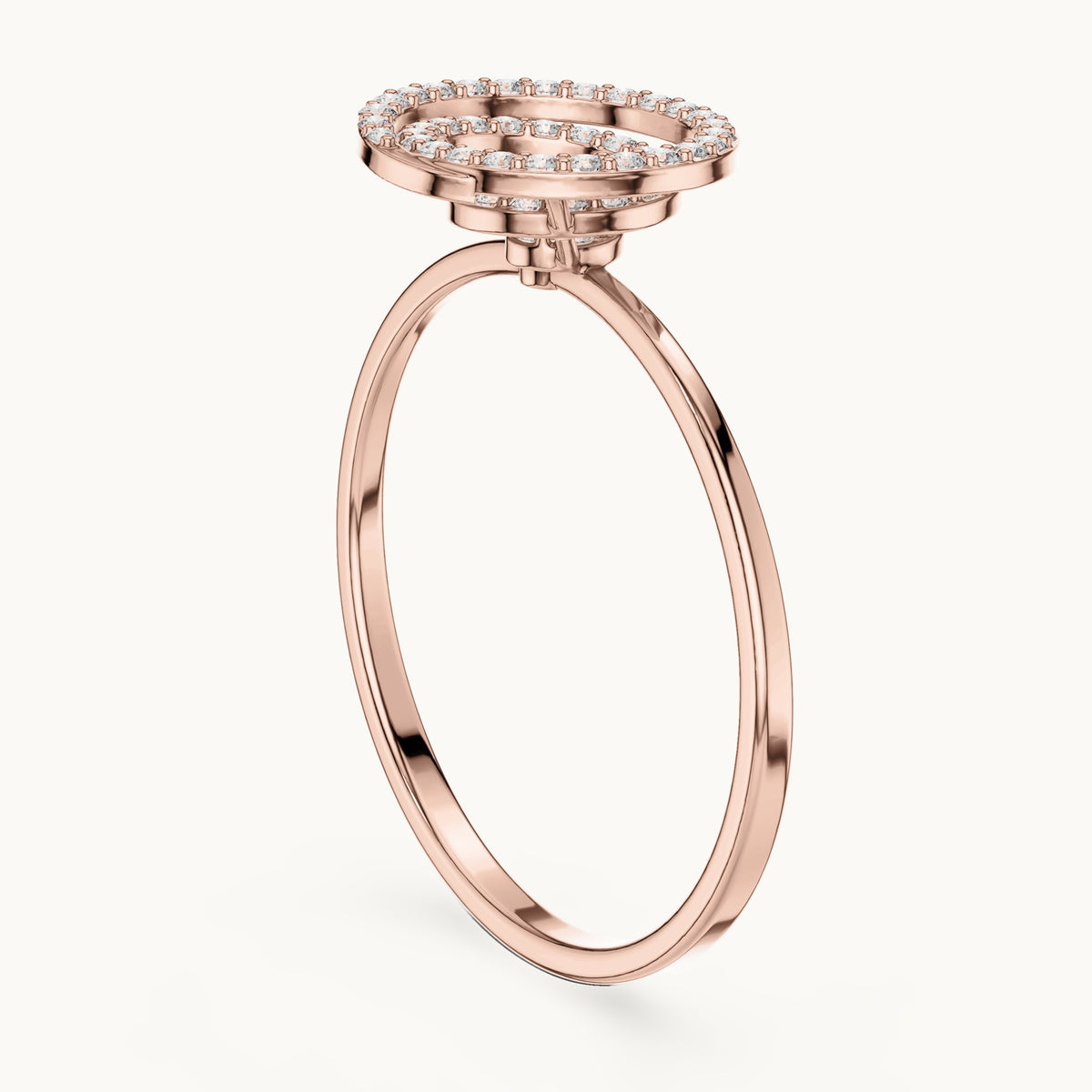 Round lab-grown diamond pave spiral ring in rose gold, 0.114 CT TW, view 1