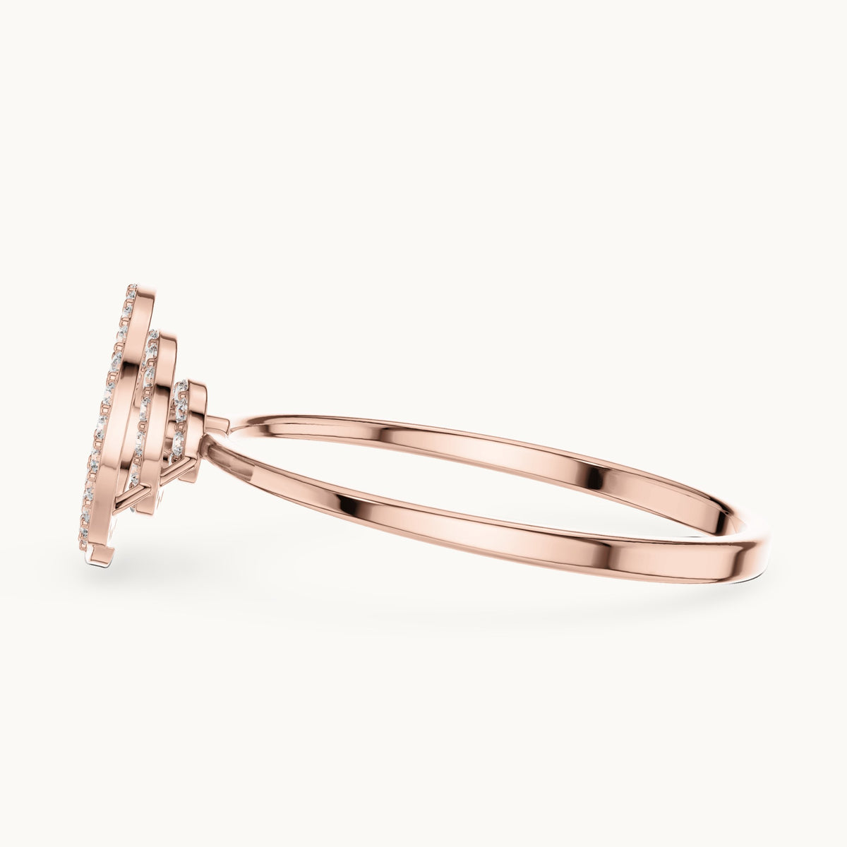 Round lab-grown diamond pave spiral ring in rose gold, 0.114 CT TW, view 3