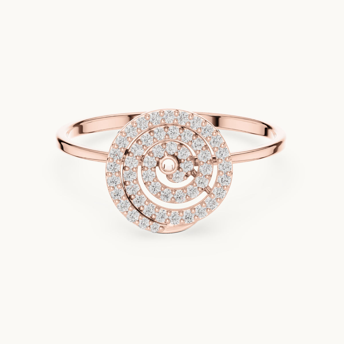 Round lab-grown diamond pave spiral ring in rose gold, 0.114 CT TW, view 4