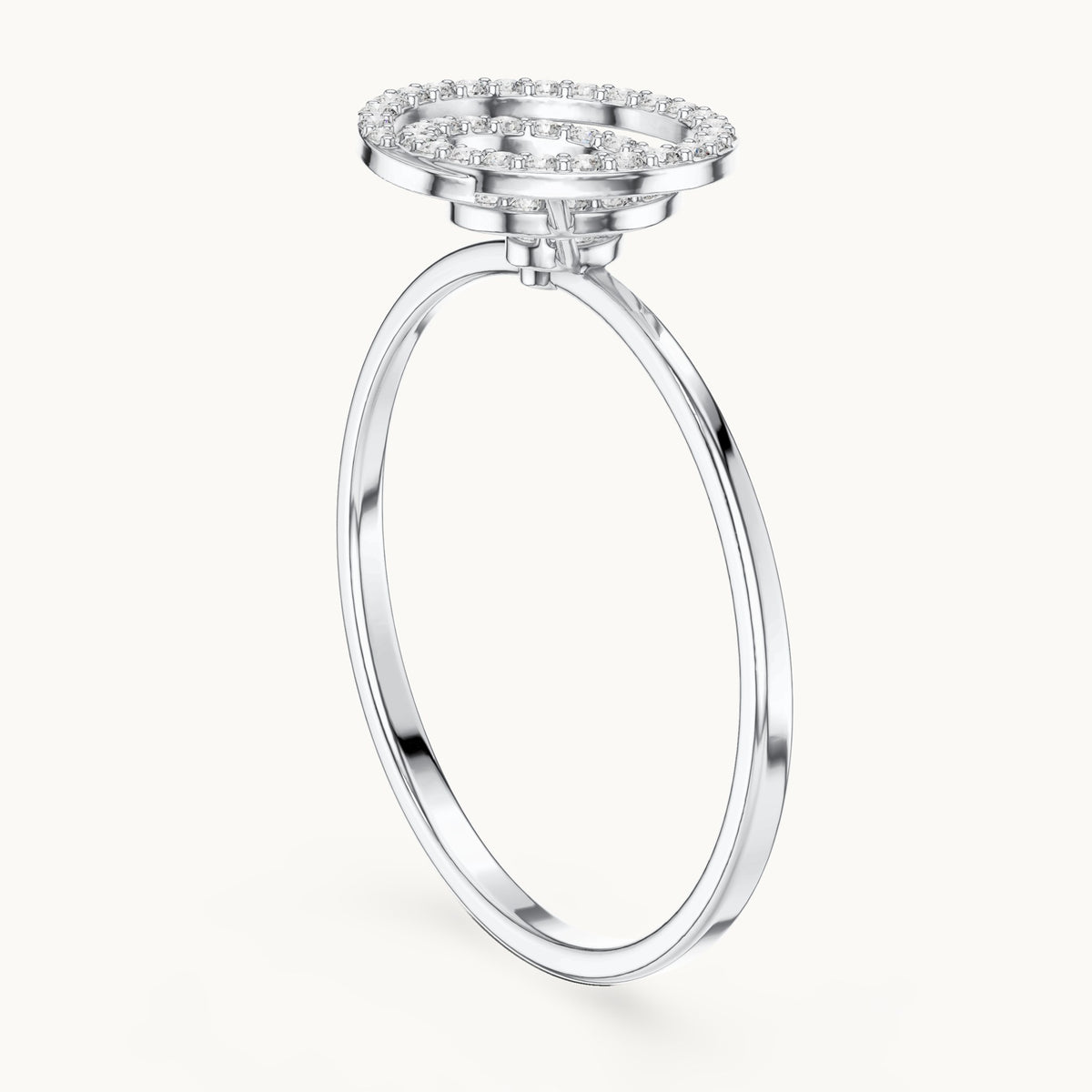 Round lab-grown diamond pave spiral ring in white gold, 0.114 CT TW, view 1