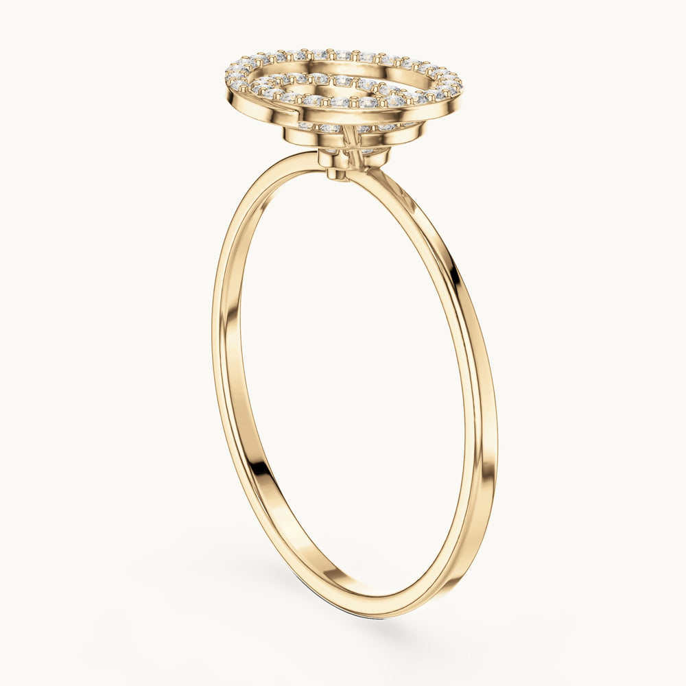 Round lab-grown diamond pave spiral ring in yellow gold, 0.114 CT TW, view 1