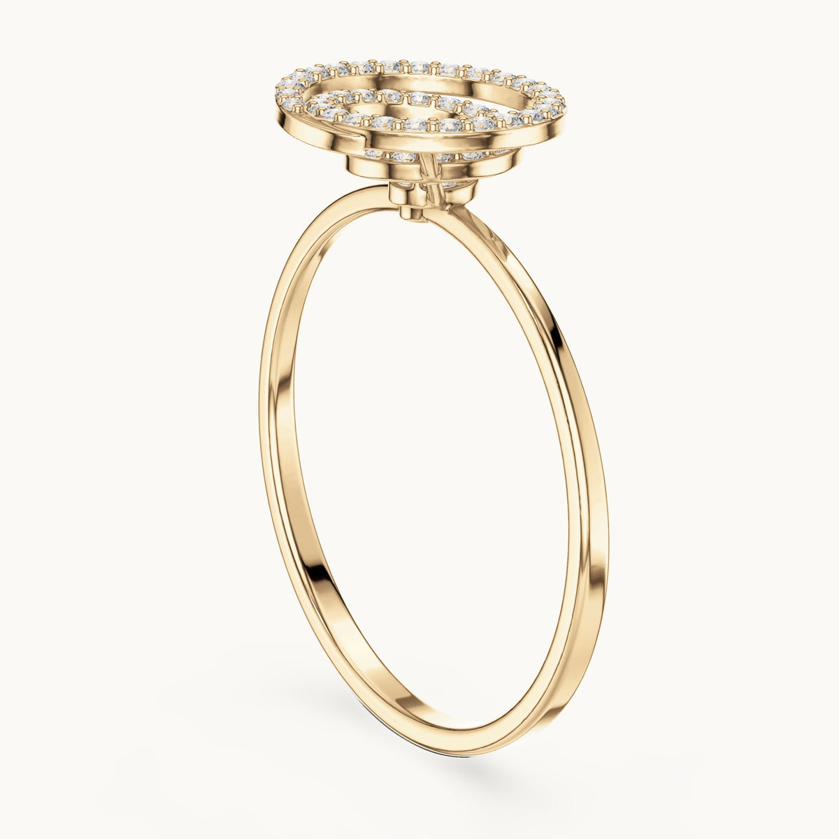 Round lab-grown diamond pave spiral ring in yellow gold, 0.114 CT TW, view 1
