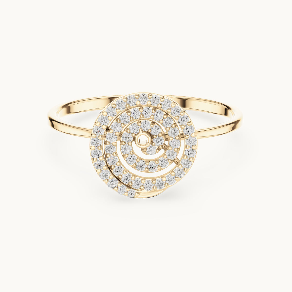 Round lab-grown diamond pave spiral ring in yellow gold, 0.114 CT TW, view 4