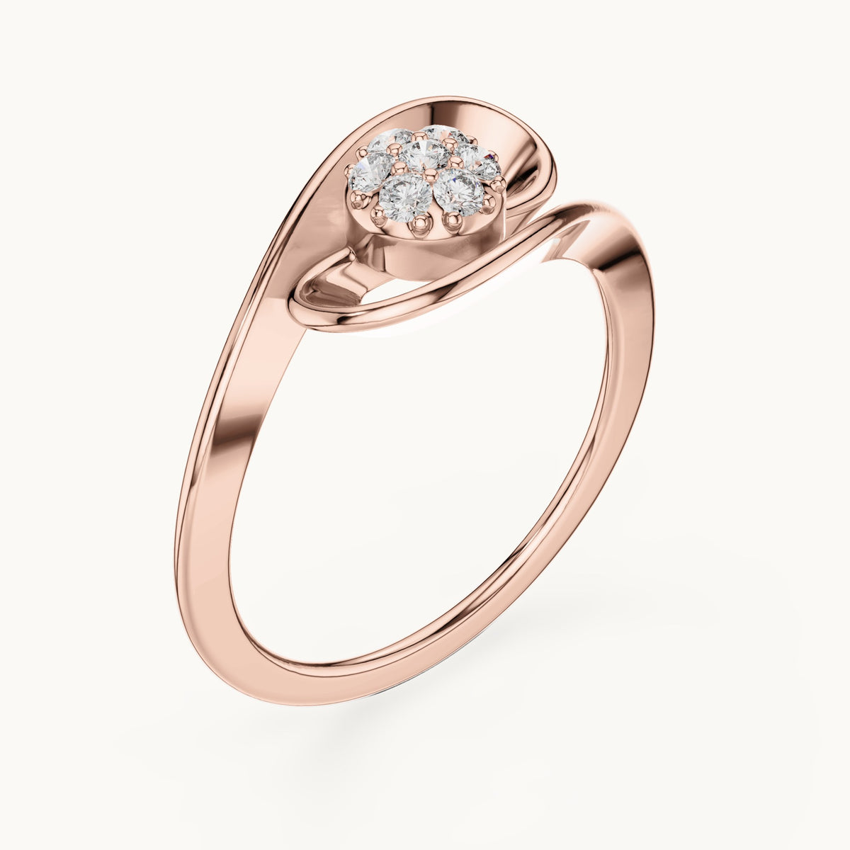 Round lab-grown diamond cluster wave ring in rose gold, 0.105 CT TW, view 2