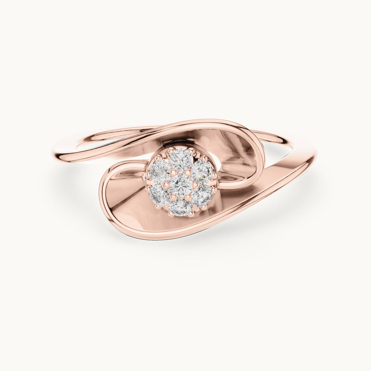 Round lab-grown diamond cluster wave ring in rose gold, 0.105 CT TW, view 4