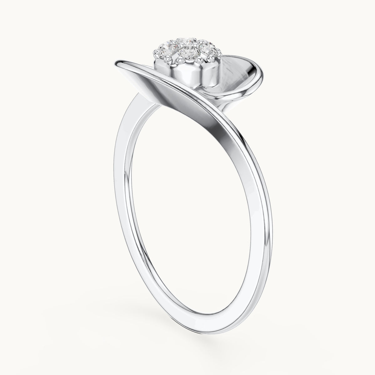 Round lab-grown diamond cluster wave ring in white gold, 0.105 CT TW, view 1