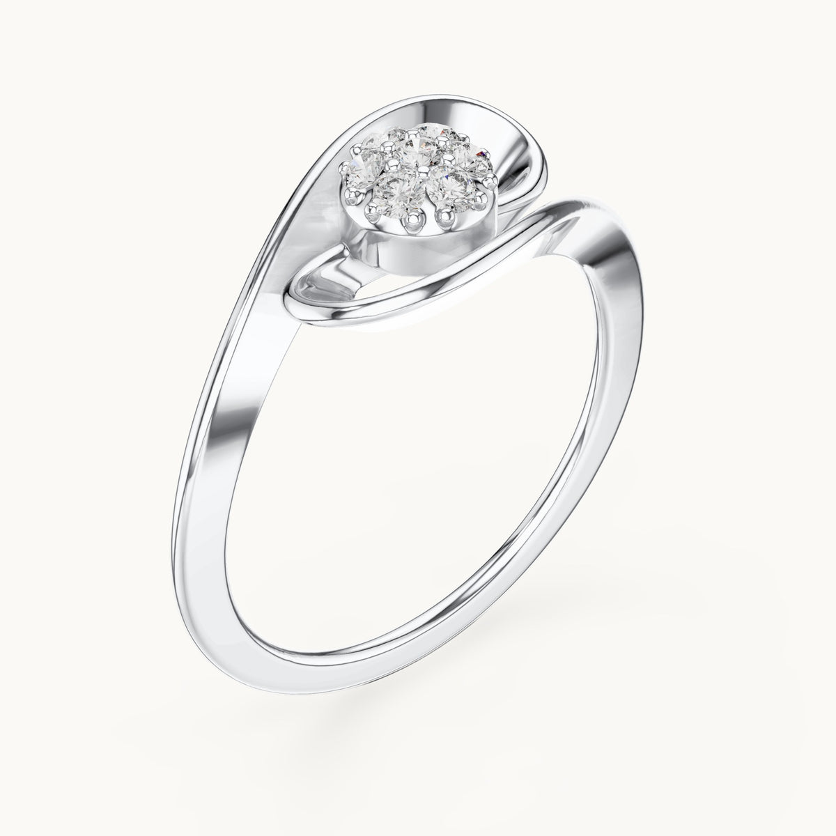Round lab-grown diamond cluster wave ring in white gold, 0.105 CT TW, view 2