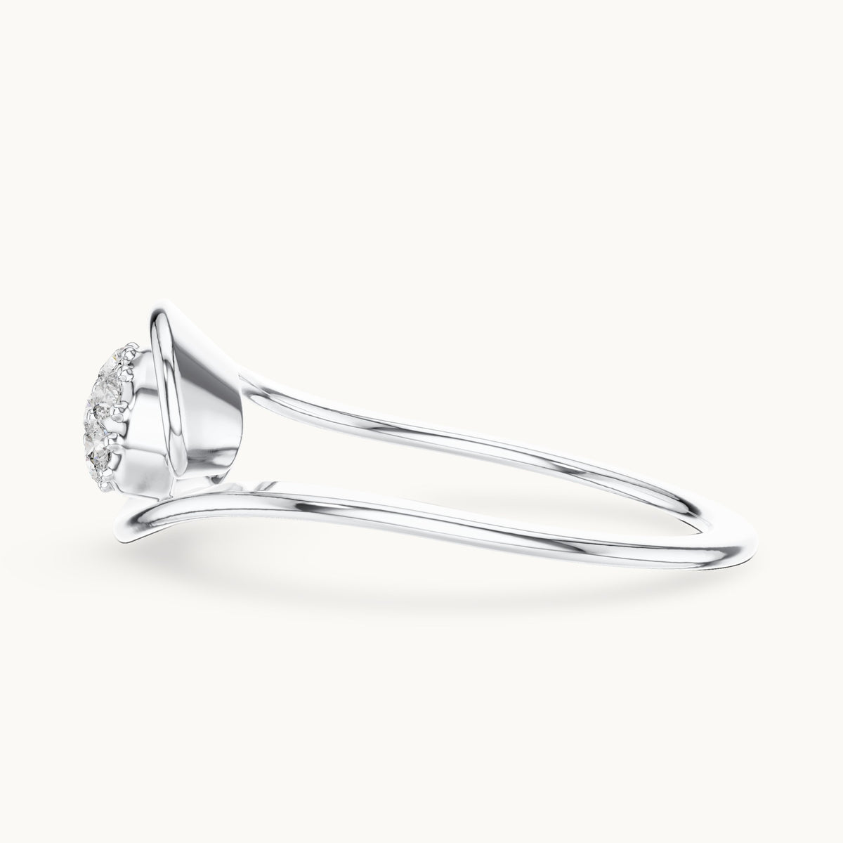 Round lab-grown diamond cluster wave ring in white gold, 0.105 CT TW, view 3
