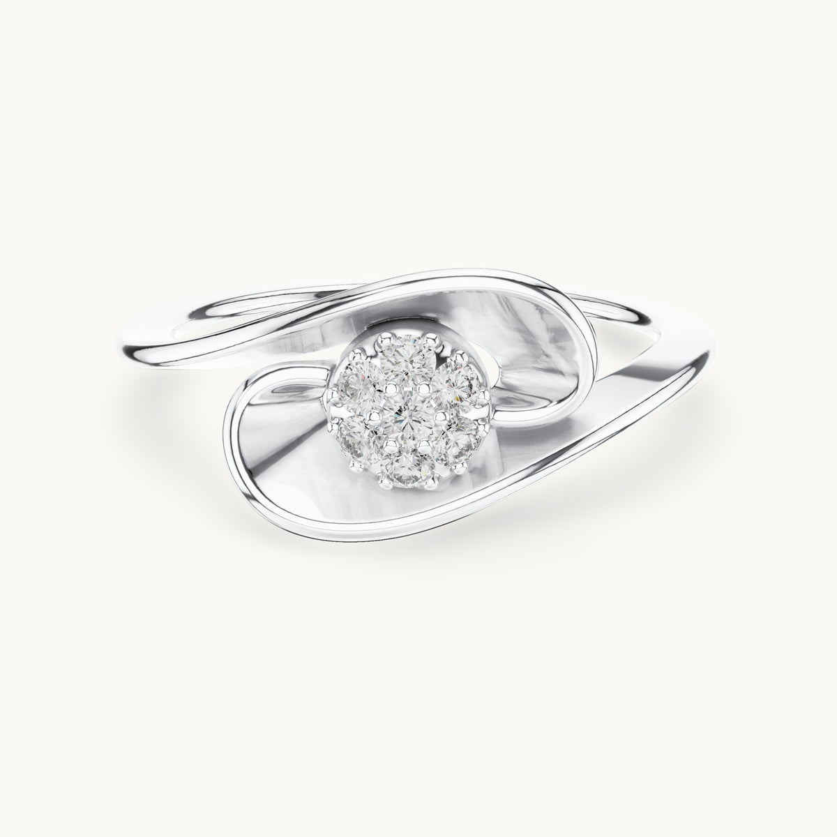 Round lab-grown diamond cluster wave ring in white gold, 0.105 CT TW, view 4