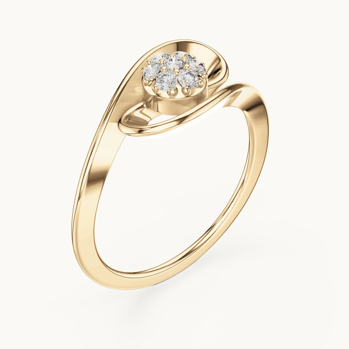 Round lab-grown diamond cluster wave ring in yellow gold, 0.105 CT TW, view 2