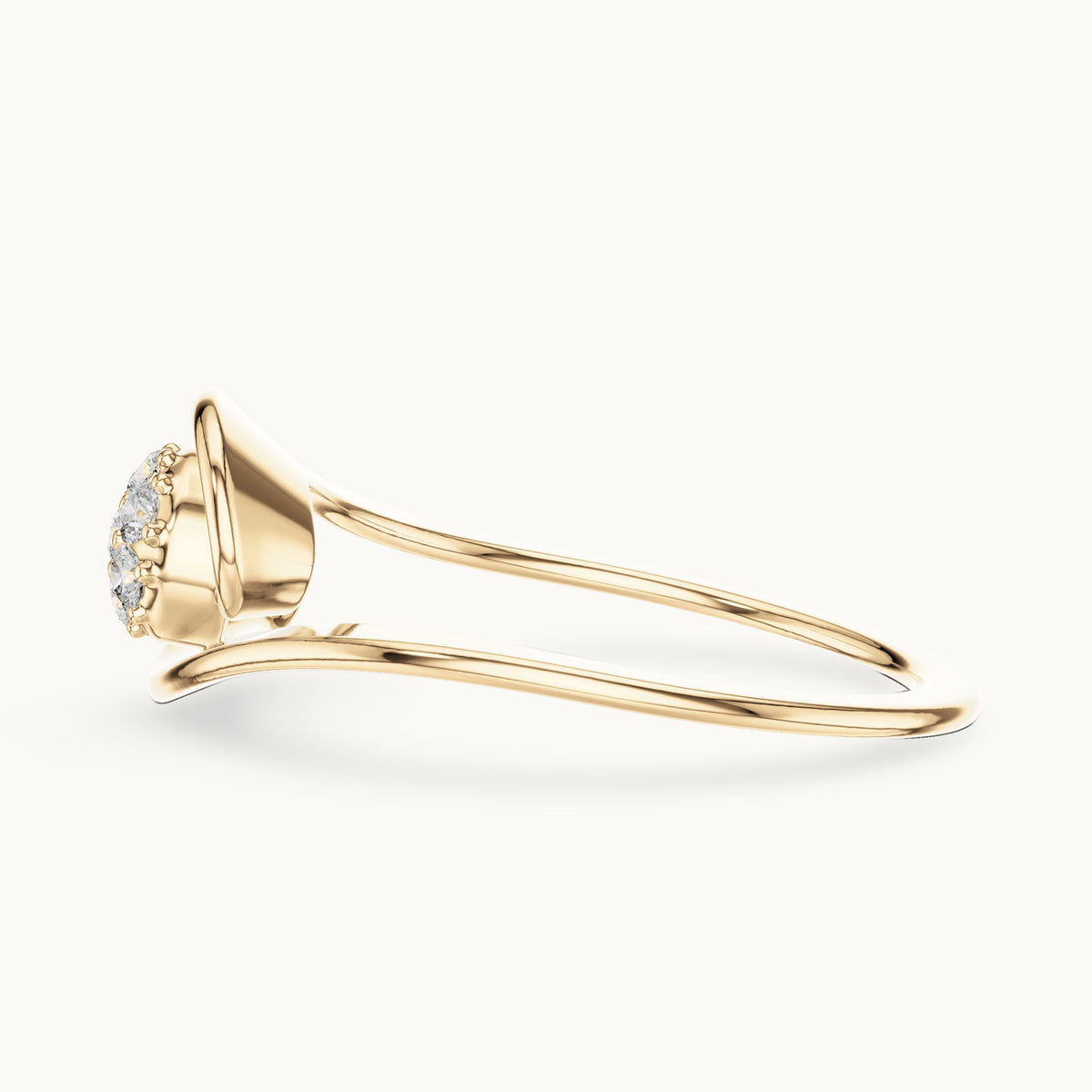Round lab-grown diamond cluster wave ring in yellow gold, 0.105 CT TW, view 3