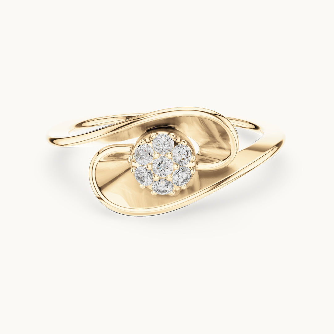 Round lab-grown diamond cluster wave ring in yellow gold, 0.105 CT TW, view 4