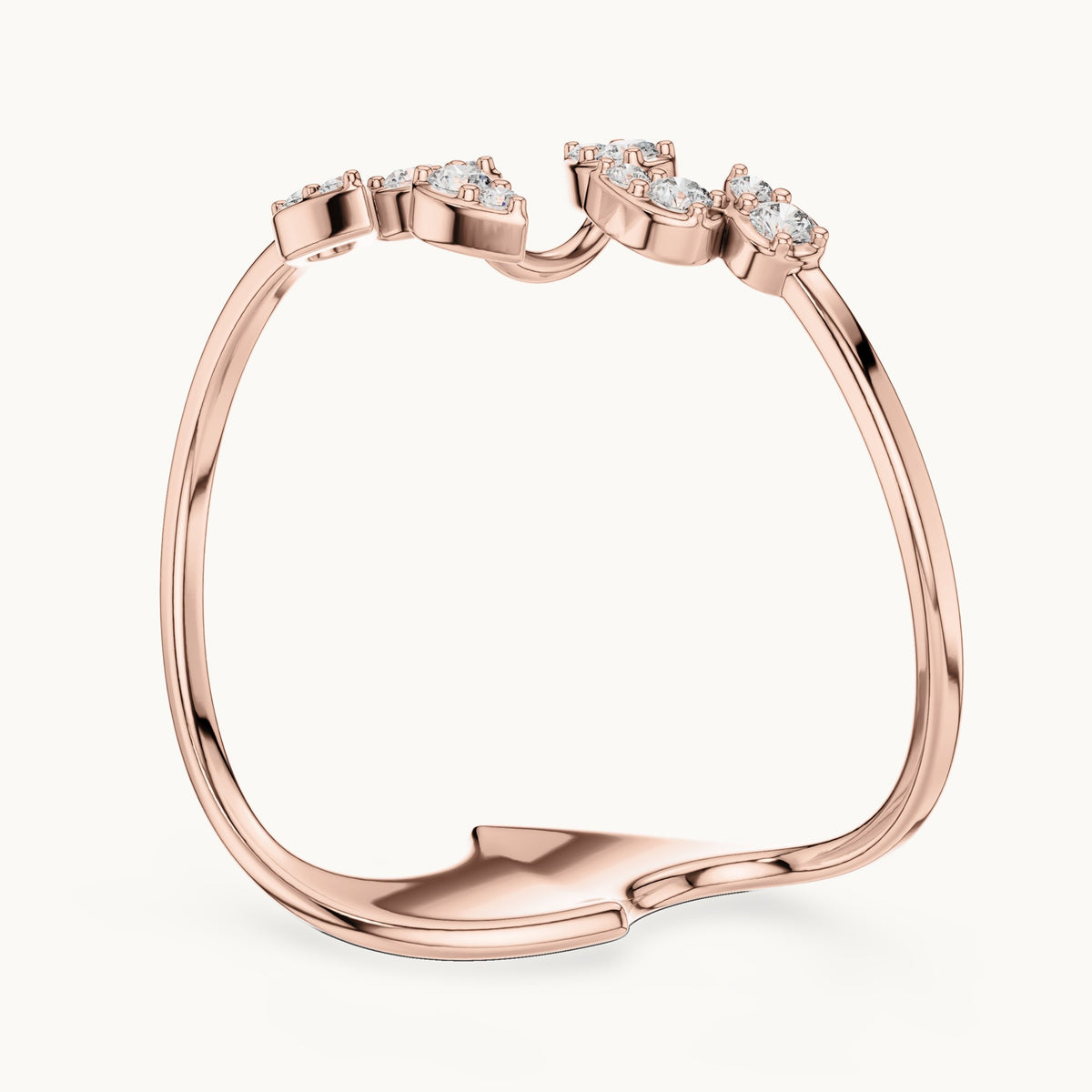 Round lab-grown diamond leaf vine bypass ring in rose gold, 0.12 CT TW, view 1