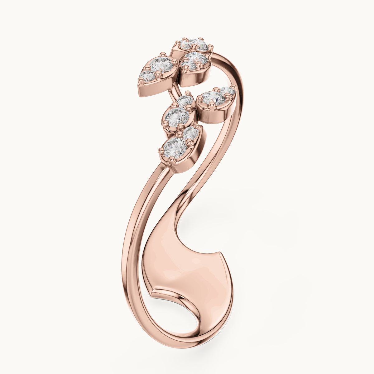 Round lab-grown diamond leaf vine bypass ring in rose gold, 0.12 CT TW, view 2