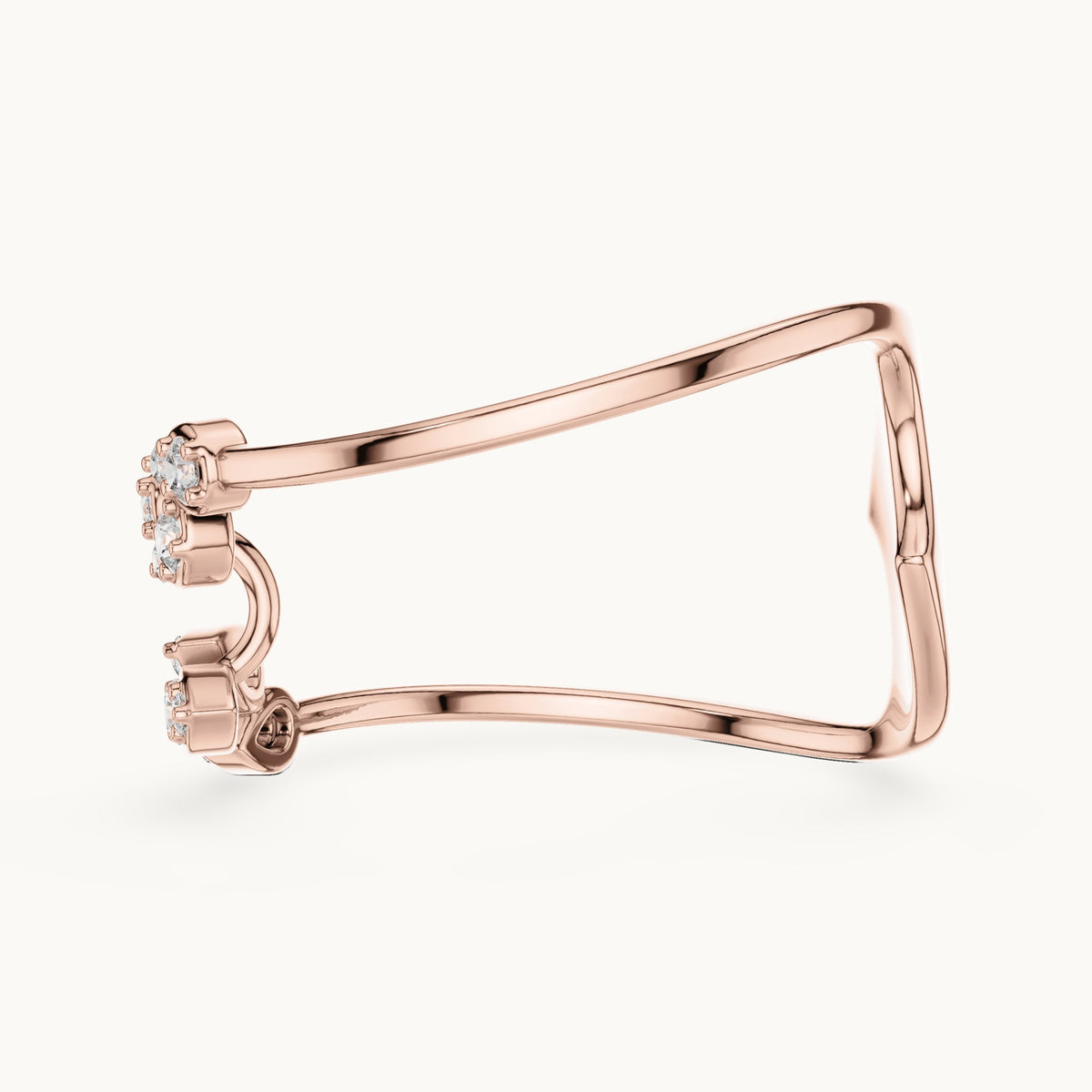 Round lab-grown diamond leaf vine bypass ring in rose gold, 0.12 CT TW, view 3