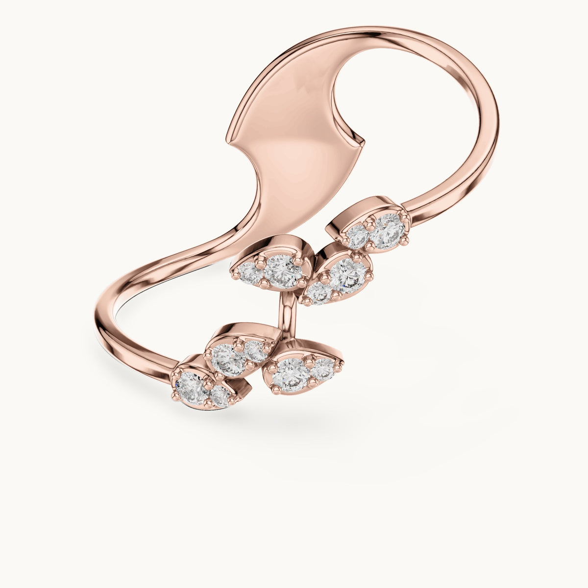 Round lab-grown diamond leaf vine bypass ring in rose gold, 0.12 CT TW, view 4