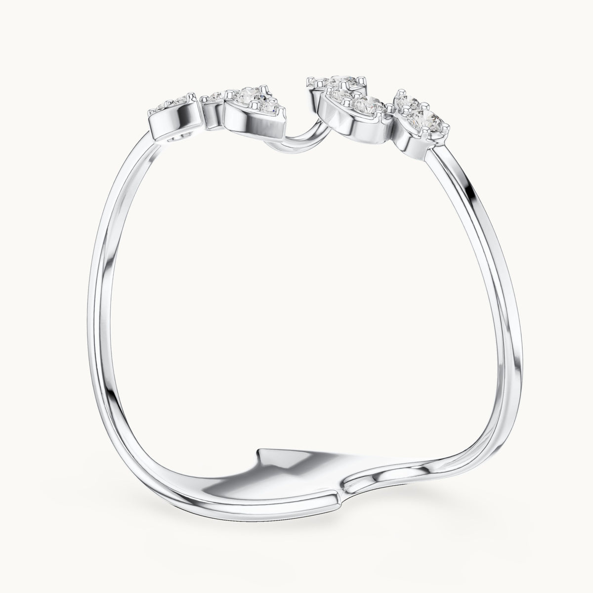 Round lab-grown diamond leaf vine bypass ring in white gold, 0.12 CT TW, view 1