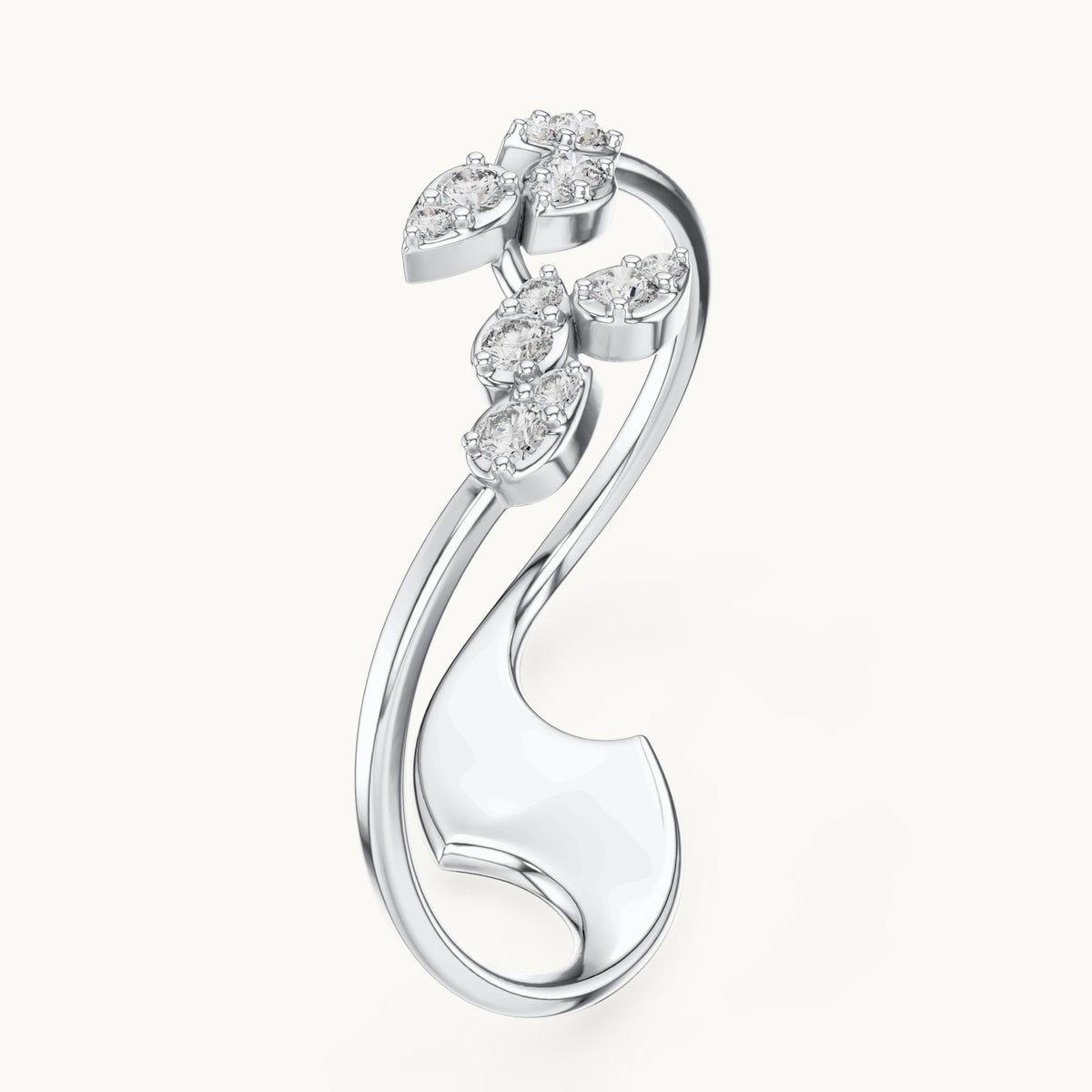 Round lab-grown diamond leaf vine bypass ring in white gold, 0.12 CT TW, view 2