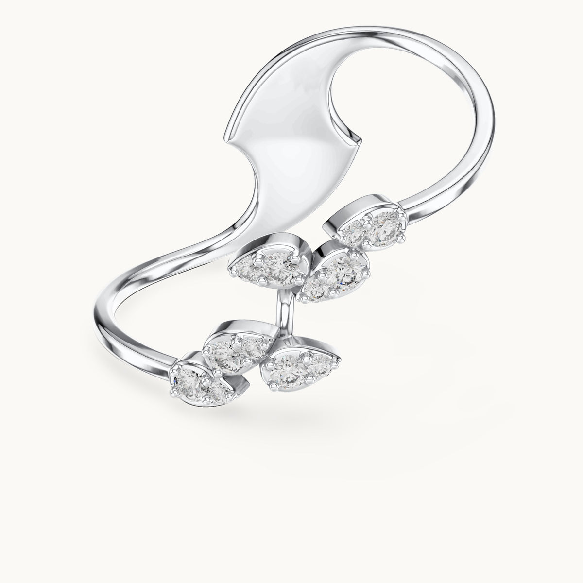 Round lab-grown diamond leaf vine bypass ring in white gold, 0.12 CT TW, view 4