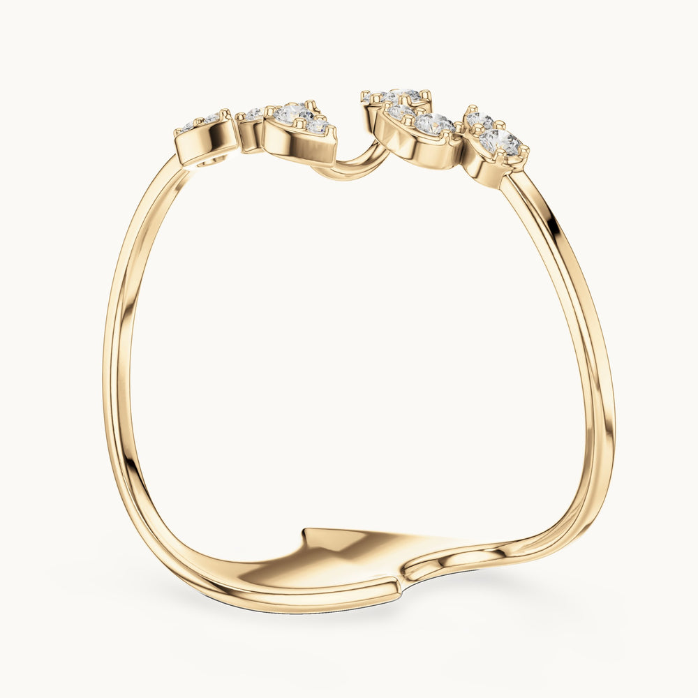 Round lab-grown diamond leaf vine bypass ring in yellow gold, 0.12 CT TW, view 1